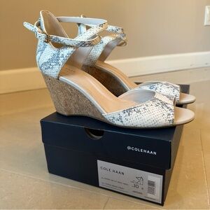 Cole Haan White Wedge Sandals with Ankle Strap
